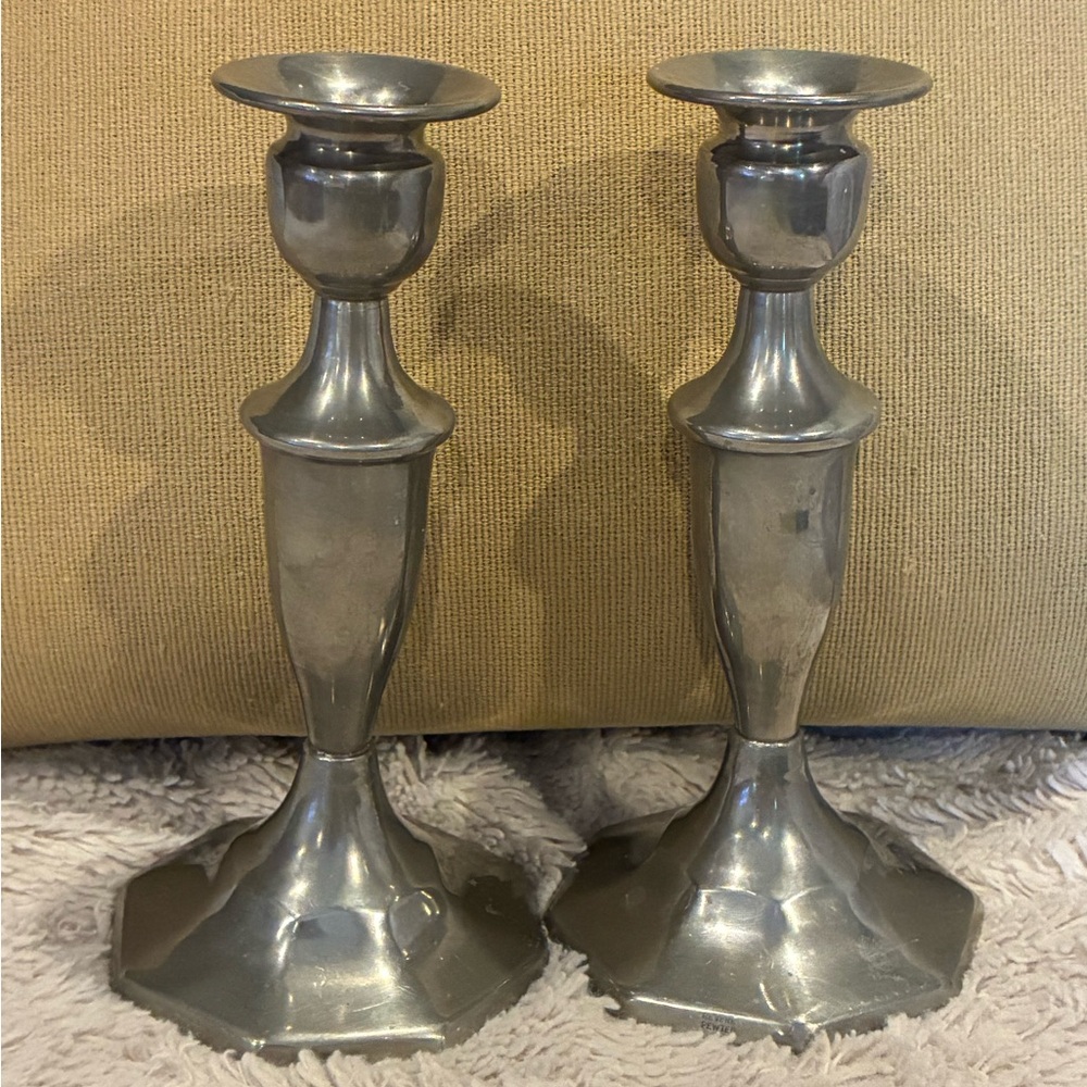 Pair of Paul Revere Pewter Candlesticks - Polished Accent Holders